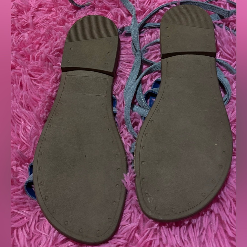 Steve Madden Suede Open Toe Ankle Tie Up Blue Sandals Women Size 9 - Picture 3 of 7